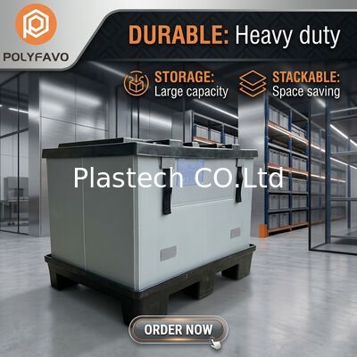 Cassetta Pallet Pieghevole con Logo Personalizzato, Coperchio e Base Stampati a Soffiatura, Carico Dinamico 300kg, Carico Statico 500kg, Parete 10mm 12mm