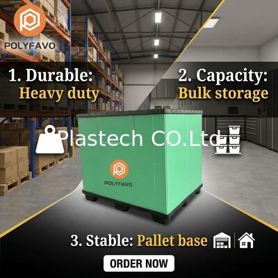 Spessore Parete Cassone Industriale Pieghevole 10mm 12mm Opzioni, Finestre Tagliate su Misura, Cassone Pallet Returnable Impilabile Stampa Logo
