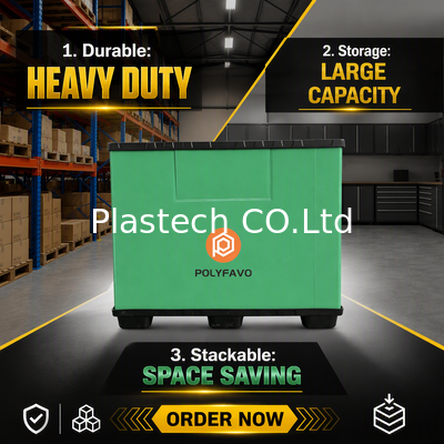 Cassetta Pallet Pieghevole con Spessore Parete Personalizzato, Stampa a Colori, Carico Dinamico 300kg Carico Statico 500kg Parete 10mm, Cassetta Sfusa Riutilizzabile