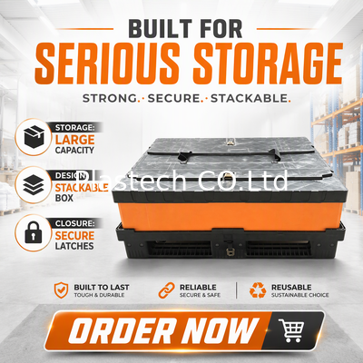 Stackable Bins Pallet Box, Collapsible Storage Box Plastic Pallet Box with Lid, Storage Bins Stackable 300kg Load Custom Color